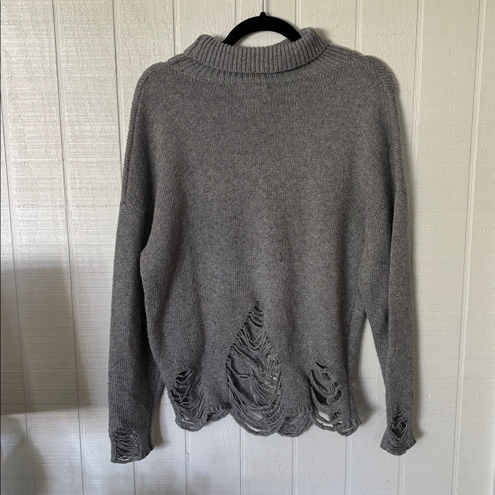 Oversized Gray Distressed Sweater